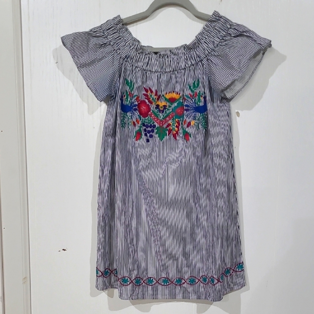 Judith March Darling Striped Embroidered Off Shoulder Tunic Dress Size Medium